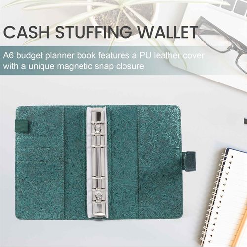 A6 Leather Budget Planner Organizer 6 Ring Binder , Cash Stuffing