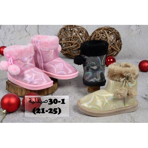 product_image_name-Generic-نصف حذاء اطفال فرو شتوي للبنات بتصميم فريد ونعل كوشي مع تفاصيل بوم بوم هاف بوت اطفال بناتي لامع جليتر سواريه مبطن ومزين فرو لاطفال البنات-6