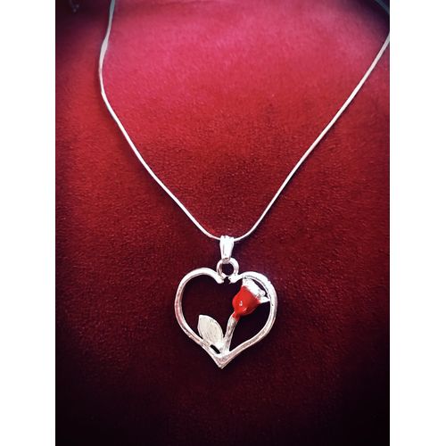 Buy Handmade Silver Pendant Necklace With Red Flower Heart With Red Flower in Egypt