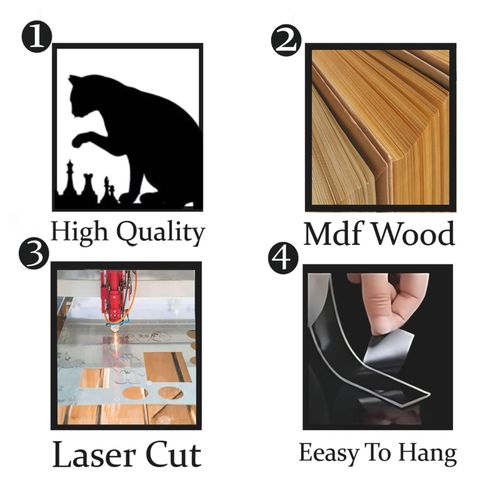 product_image_name-Generic-ديكور حائط قط وفأر - تصميم لعبة شطرنج - خشب MDF مقطوع بالليزر - متعدد الأحجام - أسود-3