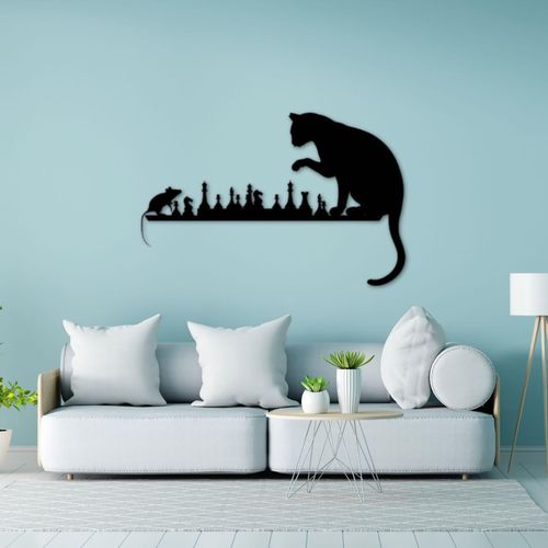 product_image_name-Generic-ديكور حائط قط وفأر - تصميم لعبة شطرنج - خشب MDF مقطوع بالليزر - متعدد الأحجام - أسود-5