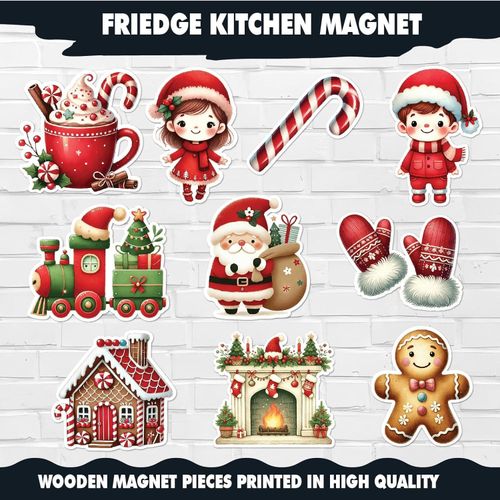 product_image_name-Generic-مجموعة مغناطيس ثلاجة الكريسماس - مغناطيسي احتفالي للأعياد يتضمن سانتا كلوز وهدايا وندفات الثلج وقطع السنة الجديدة للثلاجة وديكور المطبخ والحرف اليدوية وإضافة لمسة جمالية للمنزل بلون أحمر-2