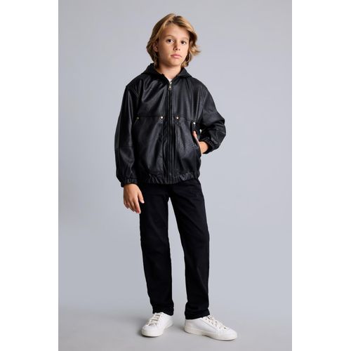 Defacto Boy Leather Look Hooded Jacket - image 2