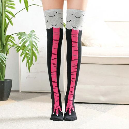 Fashion Knee Socks Pink Chicken Paws Feet Socks Women s Long