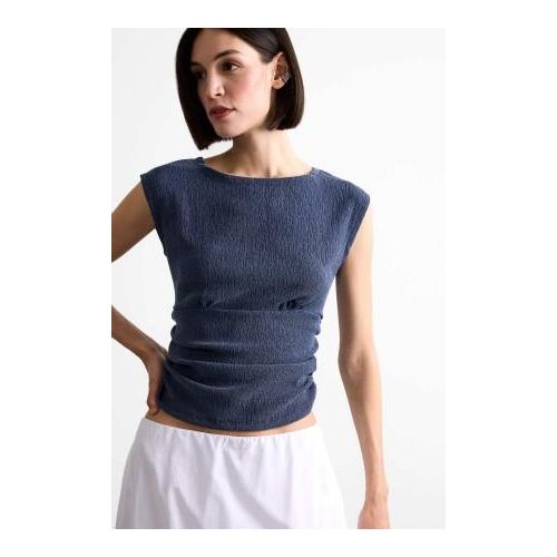 Defacto Round Neck Draped Basic Blouse