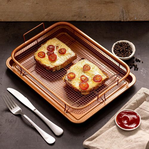 product_image_name-Generic-صينية قرمشة من النحاس مقاومة للالتصاق للخبز في الفرن مع سلة قلي شبكية مرتفعة من نوفا- قطعتين-7