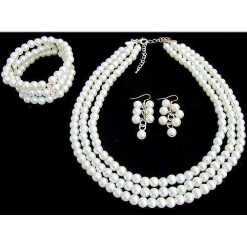 Buy M T Necklace And Earrings And Bracelet Of Off White Beads in Egypt