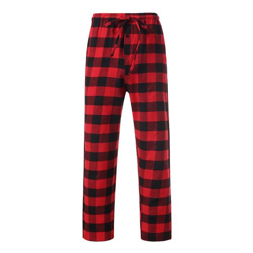 Fashion (Red)New Red Black Plaid Pajama Pants Women Lounging Relaxed House Sleep  Bottoms Womens Cotton Drawstring Button Fly Sleepwear XXA