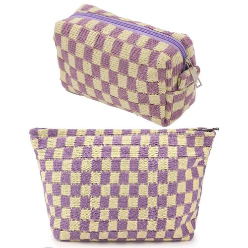 Generic High-quality Cloth Makeup Bag Plaid Checkered Makeup Bag for Travel  Purple @ Best Price Online