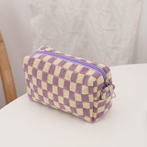 Generic High-quality Cloth Makeup Bag Plaid Checkered Makeup Bag for Travel  Purple @ Best Price Online