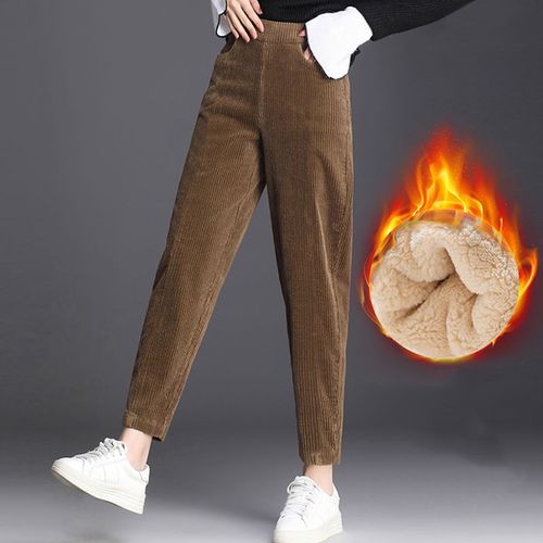 VSSSJ Women's Corduroy Pants Oversized Fit Solid Color Elastic Waist  Straight Full Length Pants with Pocket Casual Comfort Winter Trousers  Yellow S - Walmart.com