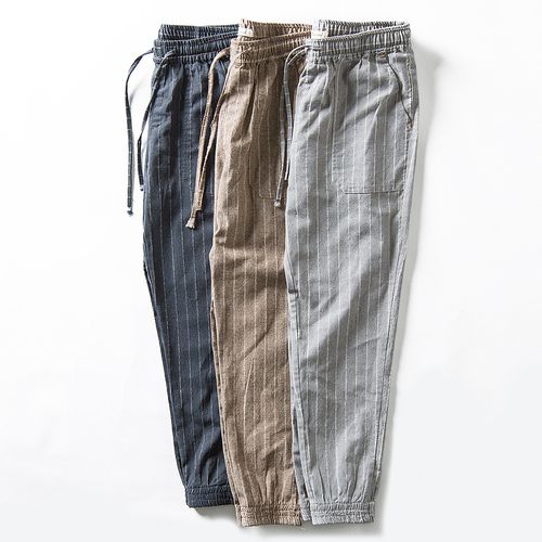 Drawstring Pants for Men 100% Linen. Navy Color.