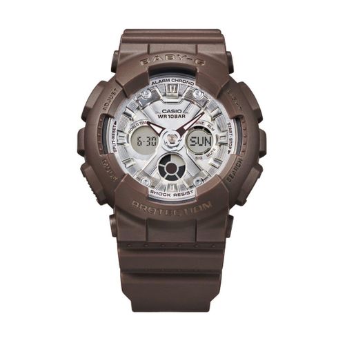 product_image_name-Casio-ساعة نسائية Baby-G بعقارب وديجيتال، مينا فضي، سوار من الراتينج بلون الشوكولاتة الداكنة BA-130SW-5ADR-2