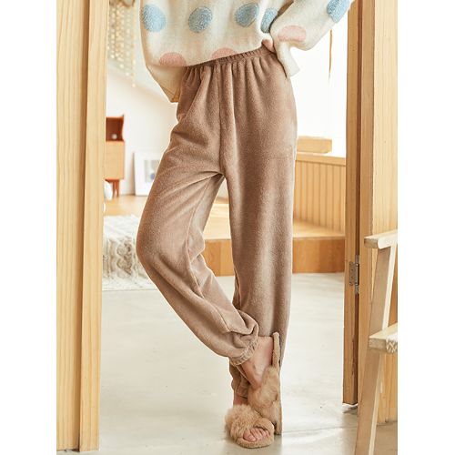 Fashion (Light Brown)CHRLEISURE Fleece Warm Pants Women Winter Thick  Comfortable Solid Autumn Trousers Solid Color Casual Loose Home Pajama Pants  DOU @ Best Price Online