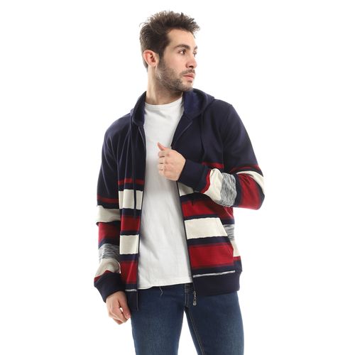 Buy Kady Striped Winter Zipped Hoodie With Inner Fleece - Multicolour in Egypt