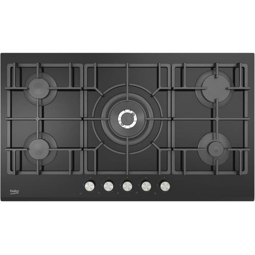product_image_name-Beko-موقد الغاز المدمج من بيكو - زجاج أسود - 90 سم - 5 شعلات - حوامل حديد الزهر HISW 95226 SEL-1