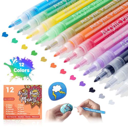 Acrylic Paint Pens,12 Colors Acrylic Paint Markers Marker Pens,Painting on  Metal