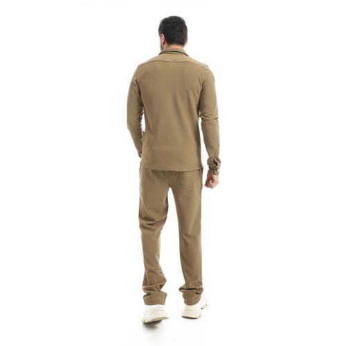 product_image_name-Red Circle-طقم بنطلون بلون كاكي بأزرار وإغلاق مرن عند الخصر-2