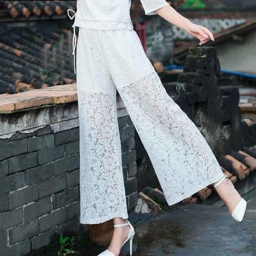 Fashion (White)2021 Summer New Retro Lace Women's Wide-leg Pants