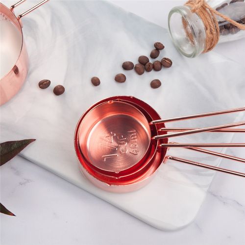 Rose Gold Stainless Steel Measuring Cups and Spoons 8 Pc Engraved  Measurements