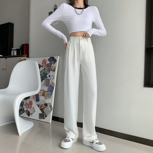 High Waist Women Wide Leg Pants Solid Office Baggy Suit Pant