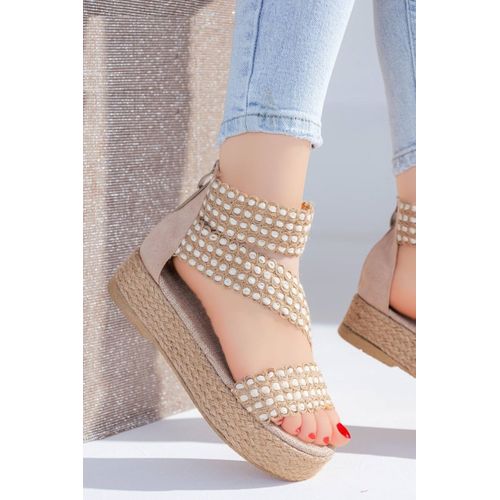 اشتري Life Stylish Flat Sandal Burlap K-14 - Beige في مصر