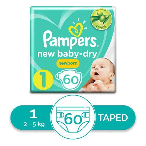 Buy Pampers Baby Dry Diapers With Oil Olive - Size 1 - 60 Pcs in Egypt