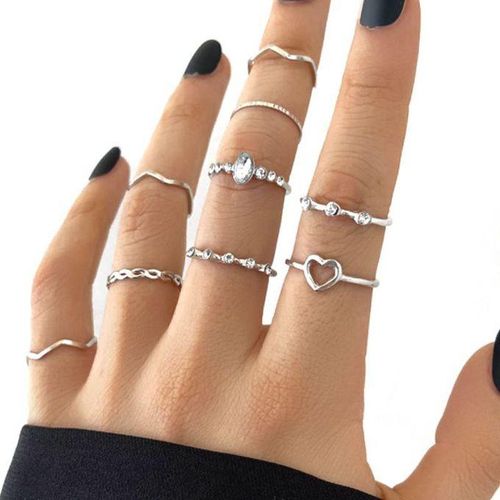 Fashion 9 In 1 Knuckle Ring Set Love Rhinestone Rings For Women
