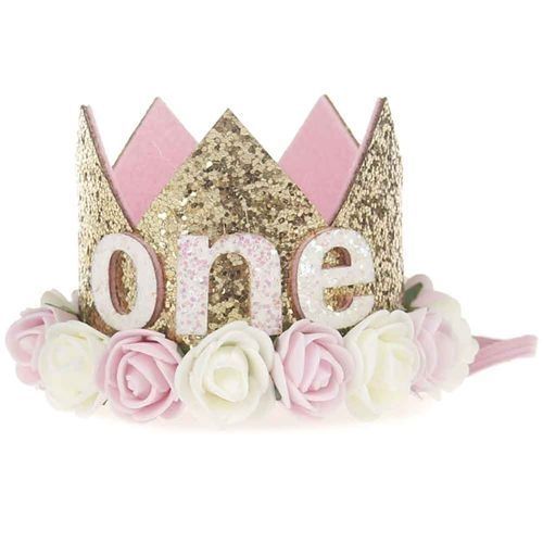 Buy Memories Maker Glitter Crown With Flower Headband For Birthday One in Egypt