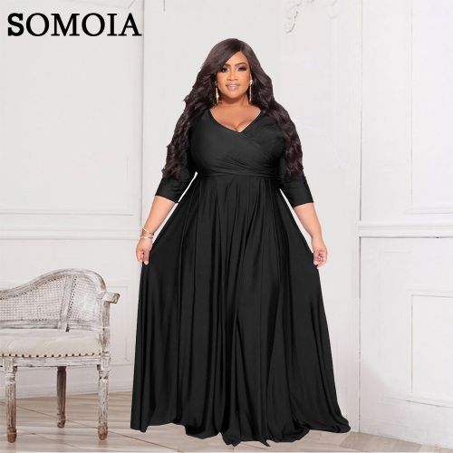 Fashion (Blue)SOMOIA L-4XL Plus Size Dress Women Wholesale