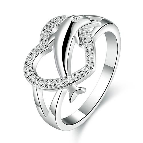 Fashion Women s 925 Silver Plated Dolphin Heart Finger Ring