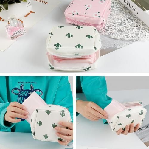 Walbest Faux Leather Sanitary Napkin Storage Bag, Small Size Waterproof  Women Coin Purse Dust-proof Cosmetics Zipper Exquisite Grid Tampon Storage  Pouch 