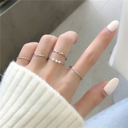 Fashion 5Pcs Chic Rings Electroplating Curved Shape Rings Set Silver @ Best  Price Online