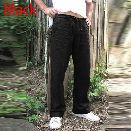 Fashion (black)Summer Mens Cotton Linen Trousers Summer Pants 5XL