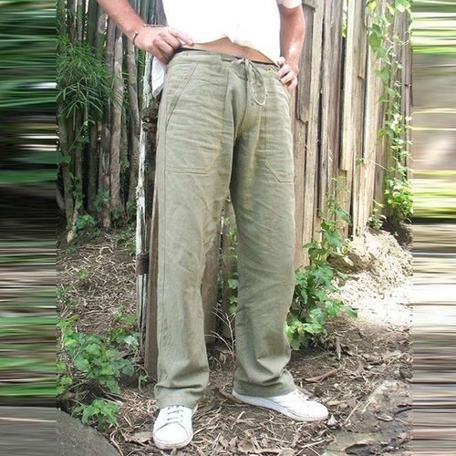 تسوق (black)Summer Mens Cotton Linen Trousers Summer Pants 5XL Casual Male  Solid Elastic Waist Straight Loose Pants Plus Size ACU اونلاين