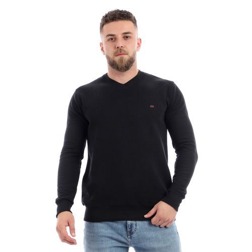 product_image_name-Kubo-سويت شيرت كابو بسحاب على شكل حرف V مع تصميم مضلع - أسود-1