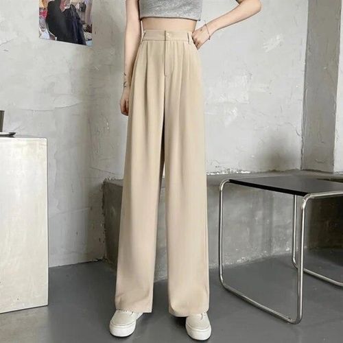 Fashion Summer White High Waisted Elastic Wide Leg Pants