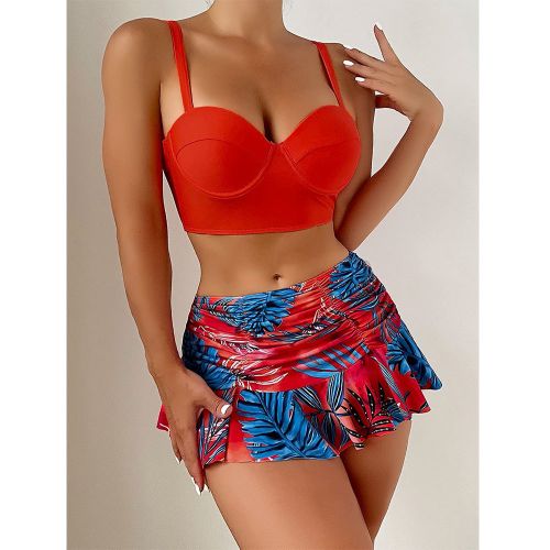 Fashion (Red-U1406)Riseado Swimsuits Skirt 2023 Women Bikini Push