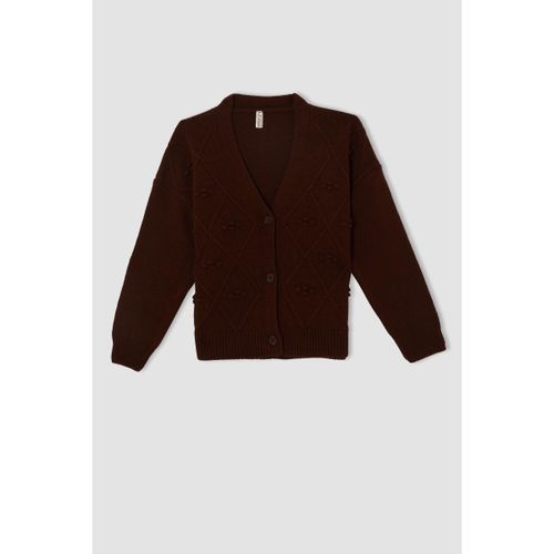 product_image_name-Defacto-Girl Crew Neck Regular Fit Cardigan - Brown-1