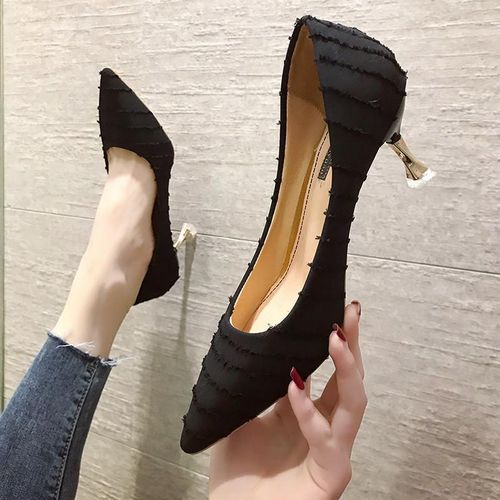 Buy Fashion Black-Women's Fashion Single Shoes 2020 Medium Heel Thin Pointed Toe Women's Shallow Mouth High S WorkProduct in Egypt