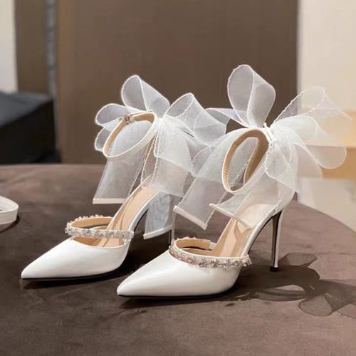 High-heel platform shoes with pointed toe and ankle strap - Women