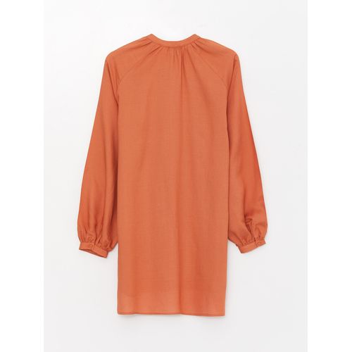 product_image_name-LC Waikiki-Grandad Collar Long Sleeve Linen Blend Women's Tunic-3