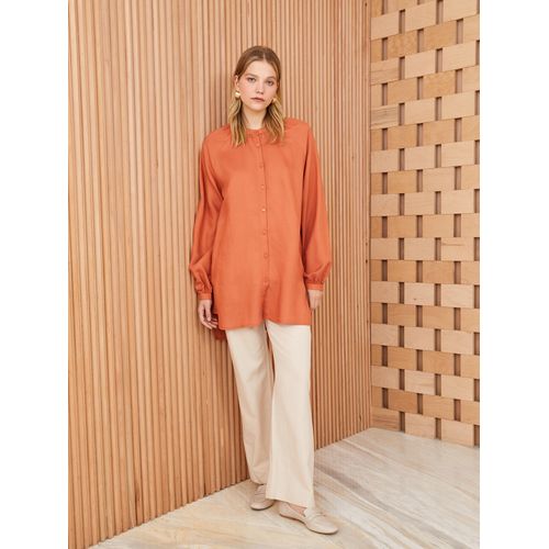 product_image_name-LC Waikiki-Grandad Collar Long Sleeve Linen Blend Women's Tunic-4