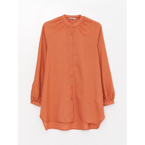 product_image_name-LC Waikiki-Grandad Collar Long Sleeve Linen Blend Women's Tunic-5