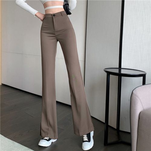 Fashion (Brown)Korean Fashion High Waist Suit Trousers Solid Vintage Pants  Summer Thin Pantalones De Mujer Slim Design Brown Flare Pants Women DOU @  Best Price Online