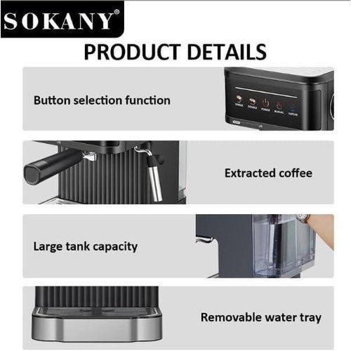 Sokany سوكاني ماكينة تحضير قهوة اسبريسو SK-04025 850 واط، سعة 1.8 لتر، - image 3