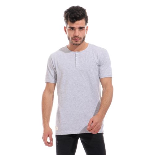 Buy Izor Buttoned Cotton Plain T-Shirt - Grey in Egypt