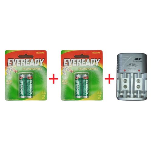 Buy Eveready 4Pcs Of Ni-Mh Rechargeable AA Batteries-Eveready 1300mAh& Quad Charger in Egypt