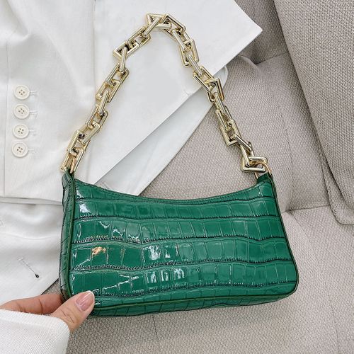 Crocodile Pattern Women Underarm Bag Ladies Small Shoulder Bags Purse  Handbags Green