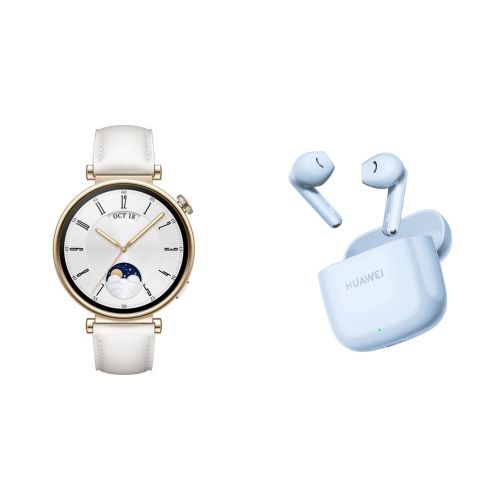 اشتري Huawei Watch GT 4 41mm White Leather Strap + Blue Freebuds SE 2 Gift في مصر